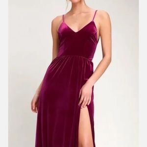 Lulu's Final Song Women's  Magenta VELVET Spaghetti Strap Maxi Dress